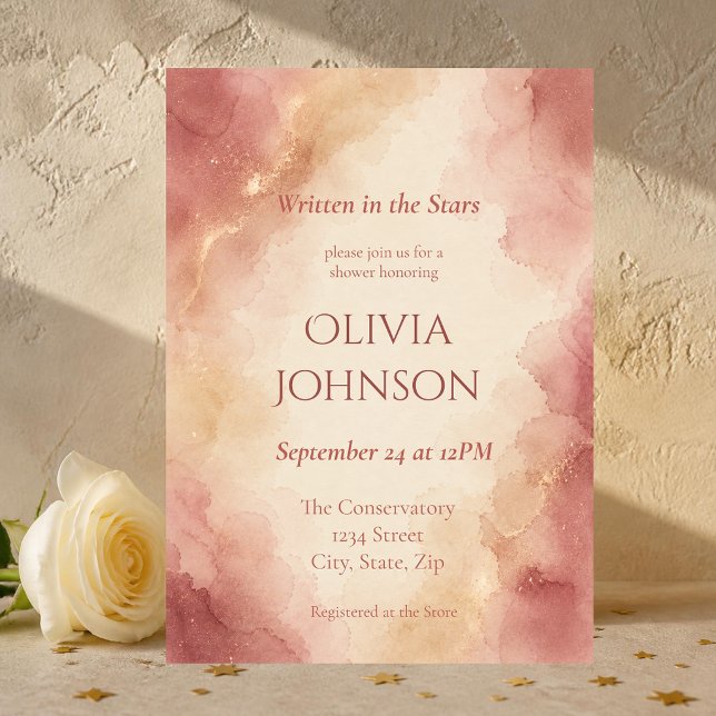 Convite de Chá de Noiva em Aquarela Rosa Elegante (Elegant blush watercolor bridal shower invitation perfect for modern, romantic & garden celebrations)
