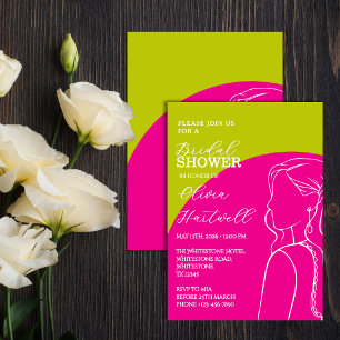 Convite de Chá de Noiva em Chartreuse e Rosa Vibra