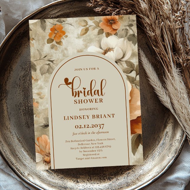 Convite de Chá de Noiva em Estilo Boho Laranja Que (Burnt Orange Boho Style Bridal Shower Invitation)