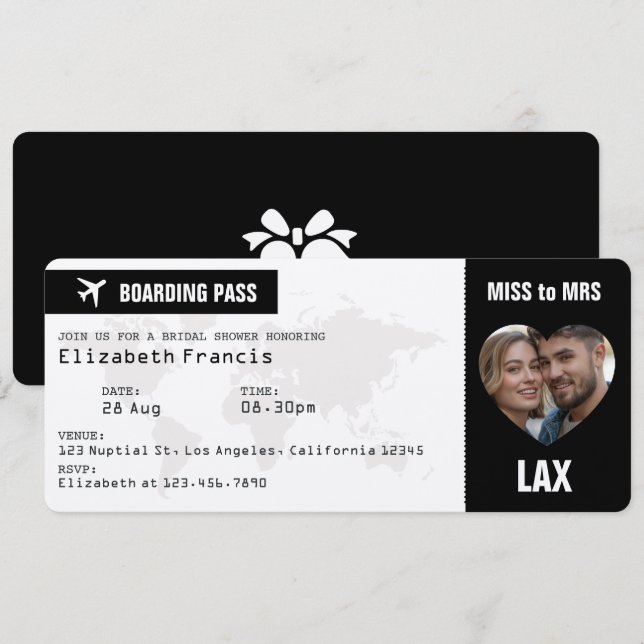 Convite de Chá de Noiva em Passagem de Embarque Pr (Frente/Verso)