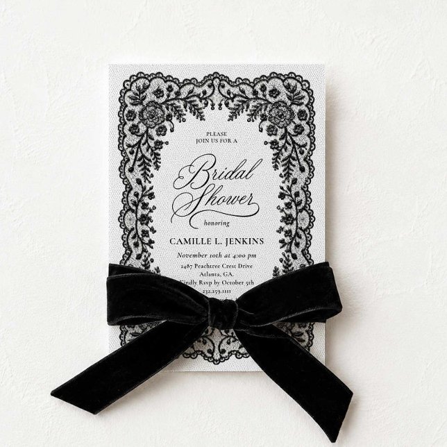 Convite de Chá de Noiva em Renda Preta (Elegant Black Lace Bridal Shower Invitation)