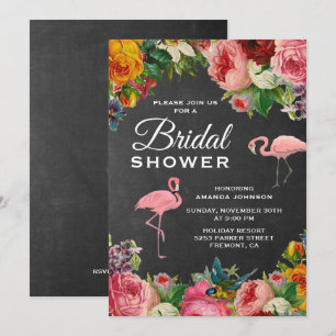 Convite de Chá de Noiva Flamingo Floral Vintage