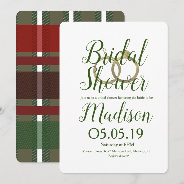 Convite de Chá de Noiva Flanel Plaid Foil Natal (Frente/Verso)