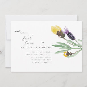 Convite de Chá de Noiva Floral Amarelo e Lavanda
