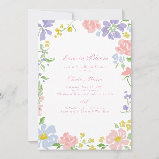 Convite de Chá de Noiva Floral Amor em Flor (Frente)