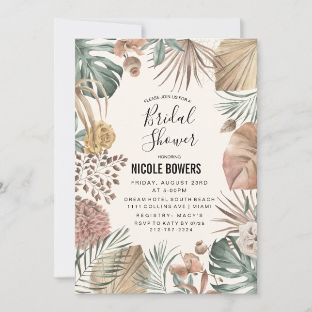 Convite de Chá de Noiva Floral Aquarela Boho (Frente)