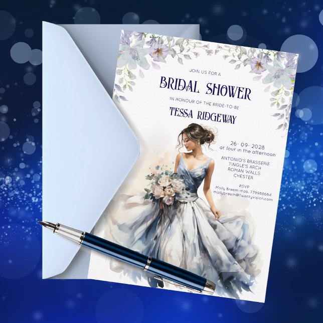 Convite de Chá de Noiva Floral Azul (Criador carregado)