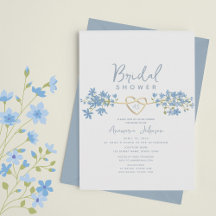 Convite de Chá de Noiva Floral Azul Empoeirado