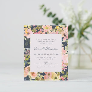 Convite de Chá de Noiva Floral Azul Marinho Elegan