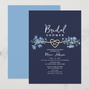 Convite de Chá de Noiva Floral Azul Navy Empoeirad