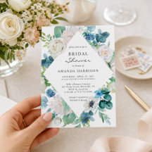 Convite de Chá de Noiva Floral Azul Sage Branco