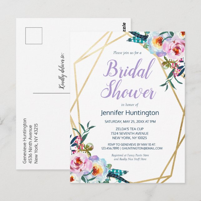 Convite de Chá de Noiva Floral Boho Aquarela (Frente/Verso)