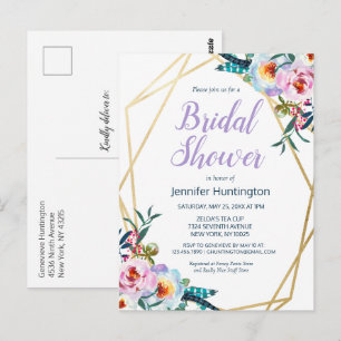 Convite de Chá de Noiva Floral Boho Aquarela