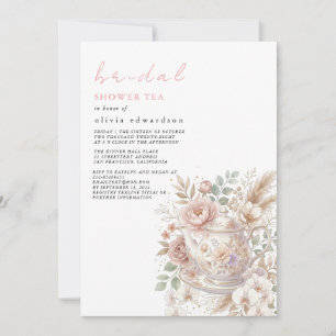 Convite de Chá de Noiva Floral Boho com Bule de Ch