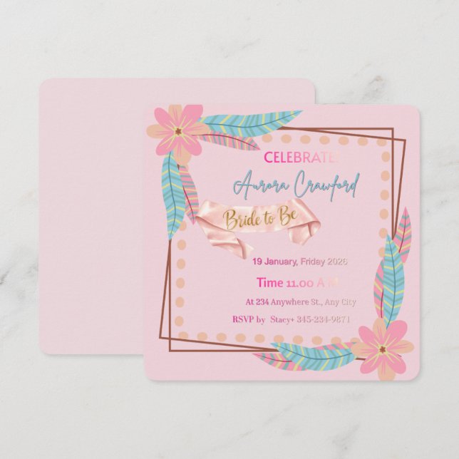 Convite de Chá de Noiva Floral Boho | Editável Pi (Frente/Verso)