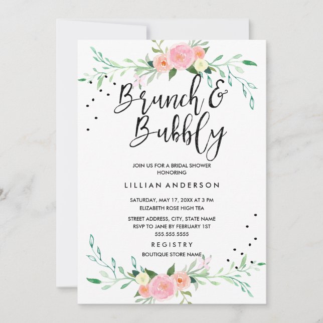 Convite de Chá de Noiva Floral com Brunch e Espuma (Frente)
