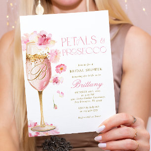 Convite de Chá de Noiva Floral com Champanhe Rosa