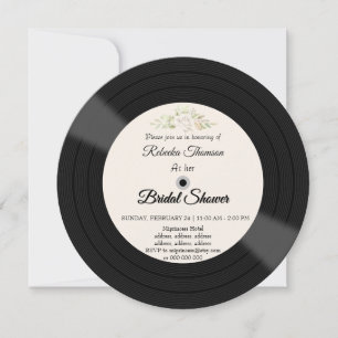Convite de chá de noiva floral com disco de vinil