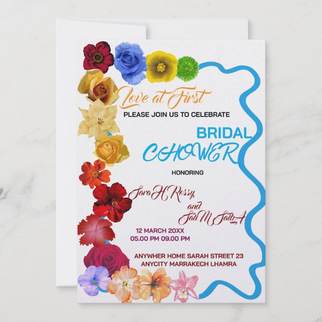 Convite de Chá de Noiva Floral, Convite de Noiva c (Frente)