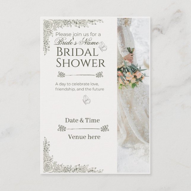 Convite de Chá de Noiva Floral e Branco Elegante (Frente)
