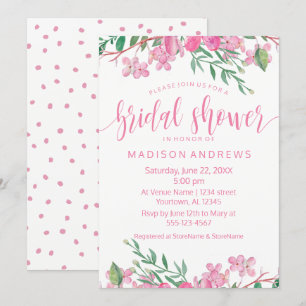 Convite de Chá de Noiva Floral em Aquarela Rosa