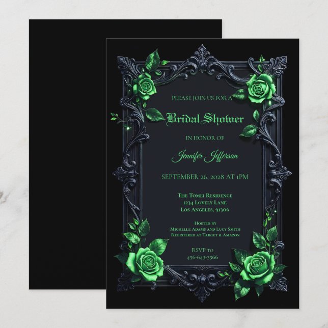 convite de chá de noiva Floral Gothic Halloween (Frente/Verso)