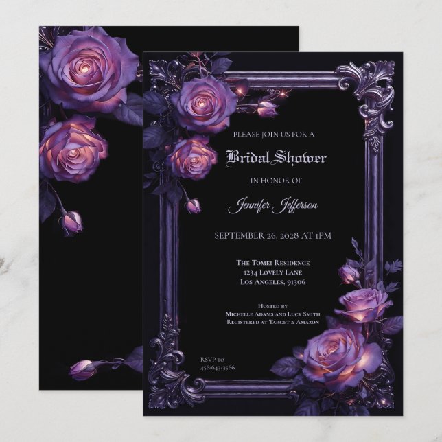convite de chá de noiva Floral Gothic Halloween (Frente/Verso)