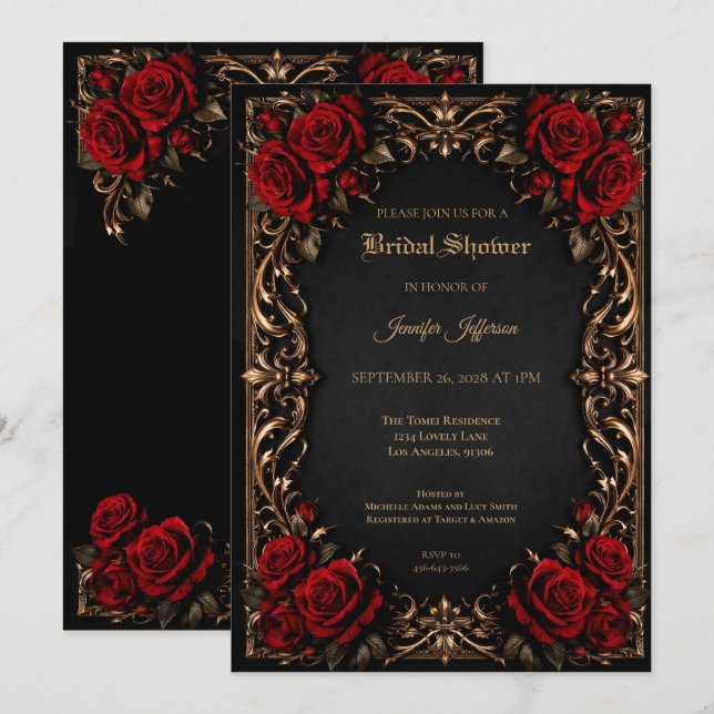 convite de chá de noiva Floral Gothic Halloween (Frente/Verso)