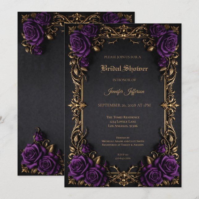 convite de chá de noiva Floral Gótico de Halloween (Frente/Verso)