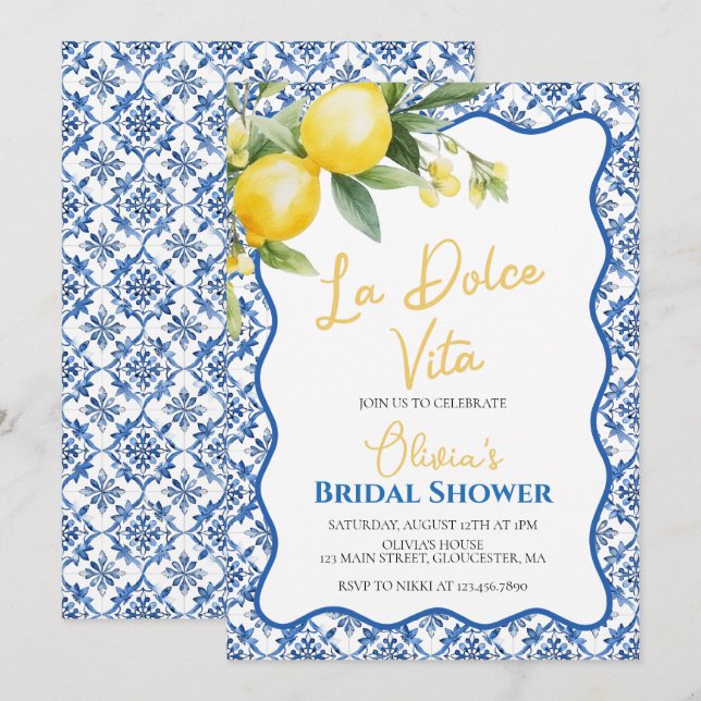 Convite de Chá de Noiva Floral Limão La Dolce Vita (Frente/Verso)