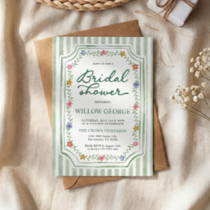 Convite de Chá de Noiva Floral Listrado em Verde S