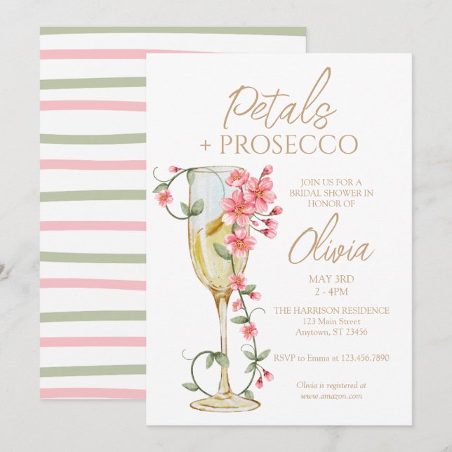Convite de Chá de Noiva Floral Pétalas & Prosecco  (Frente/Verso)