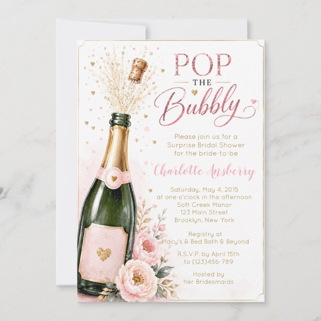 Convite de Chá de Noiva Floral Pop The Bubbly (Frente)