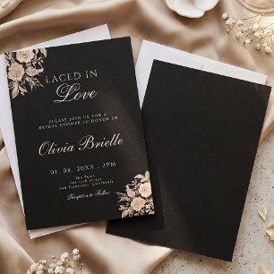 Convite de Chá de Noiva Floral Preto Elegante entr