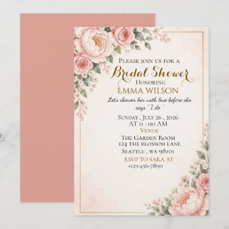 Convite de Chá de Noiva Floral Rosa Bege Elegante