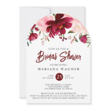 Convite de Chá de Noiva Floral Rosa Borgonha Códig