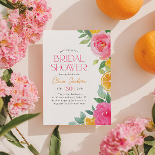 Convite de Chá de Noiva Floral Rosa Cítrico