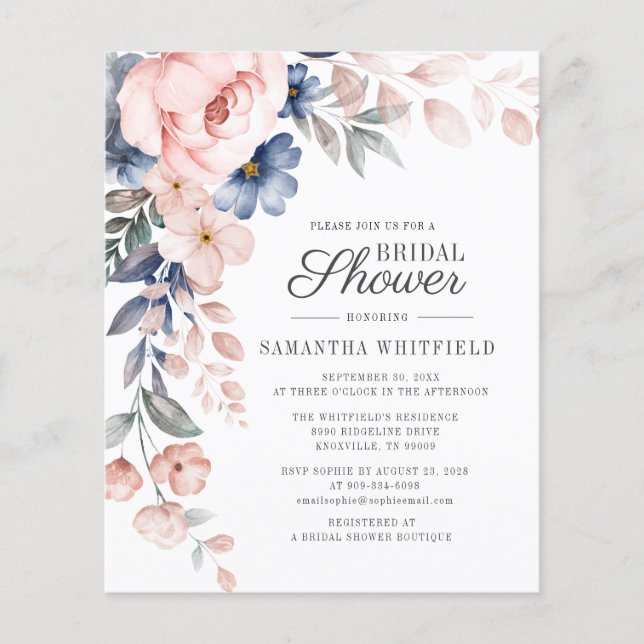 Convite de Chá de Noiva Floral Rosa Econômico (Frente)