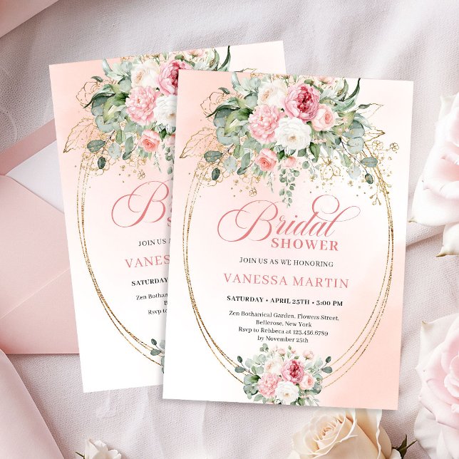 Convite de Chá de Noiva Floral Rosa Poeira Chic (Chic Dusty Pink Floral Bridal Shower Invitation)