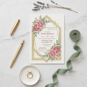 Convite de Chá de Noiva Floral Rosado