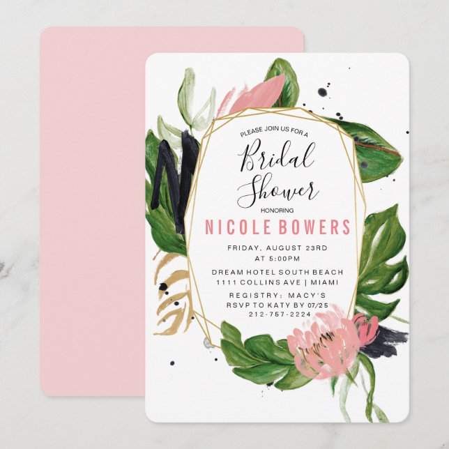 Convite de Chá de Noiva Floral Tropical (Frente/Verso)