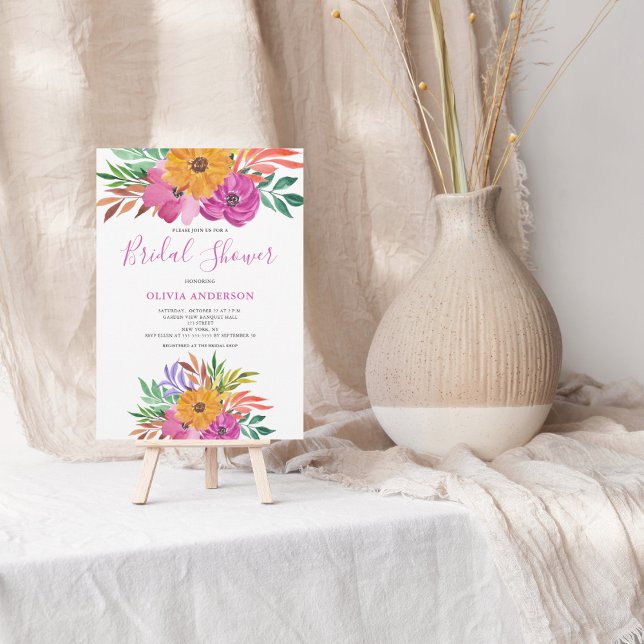 Convite de Chá de Noiva Floral Tropical Rosa (Criador carregado)