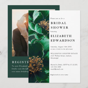 Convite de Chá de Noiva Floral Verde Esmeralda com