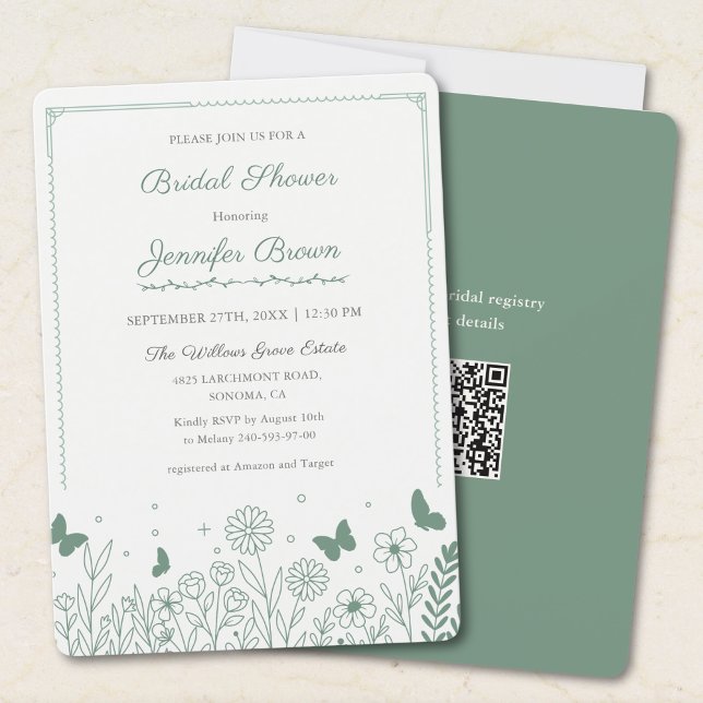 Convite de Chá de Noiva Floral Verde Sálvia  (Criador carregado)