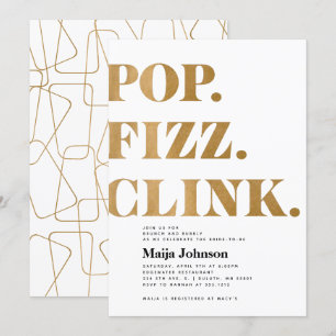 Convite de Chá de Noiva Gold Pop Fizz Clink