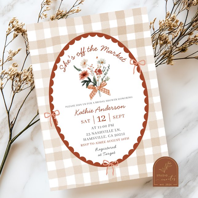 Convite de Chá de Noiva Ilustração Xadrez Vermelho (Criador carregado)