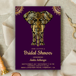 Convite de Chá de Noiva Indiano Elefante Dourado R