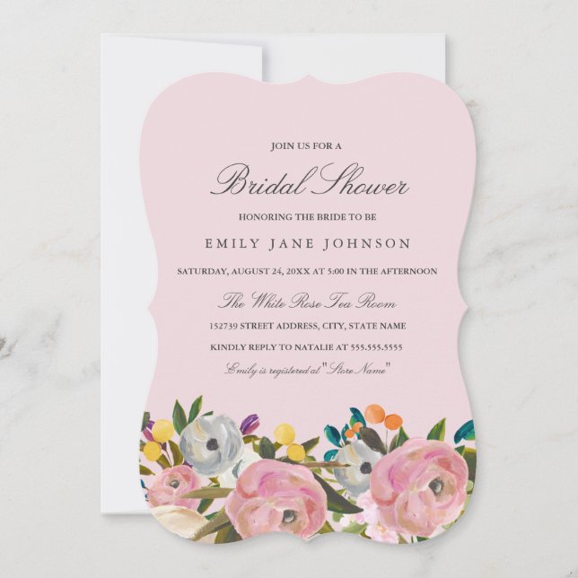 Convite de Chá de Noiva Jardim Floral Rosa (Frente)