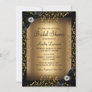 Convite de Chá de Noiva Lace & Bow Dourado