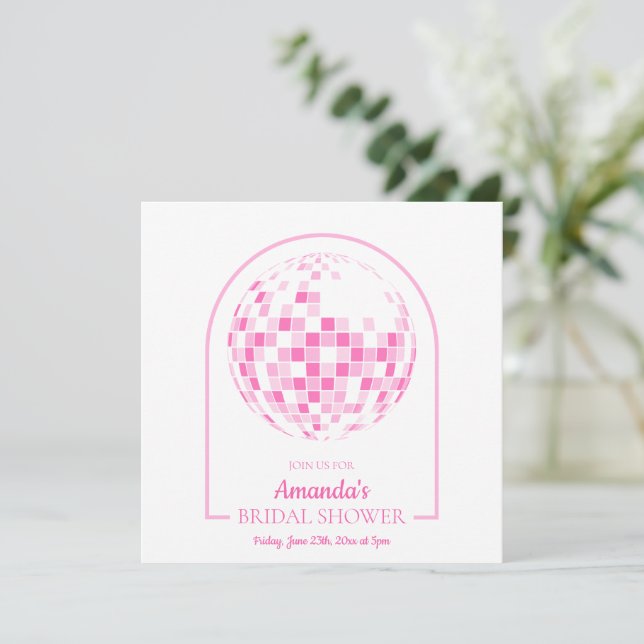 Convite de Chá de Noiva Light Pink Disco Boogie (Em pé/Frente)